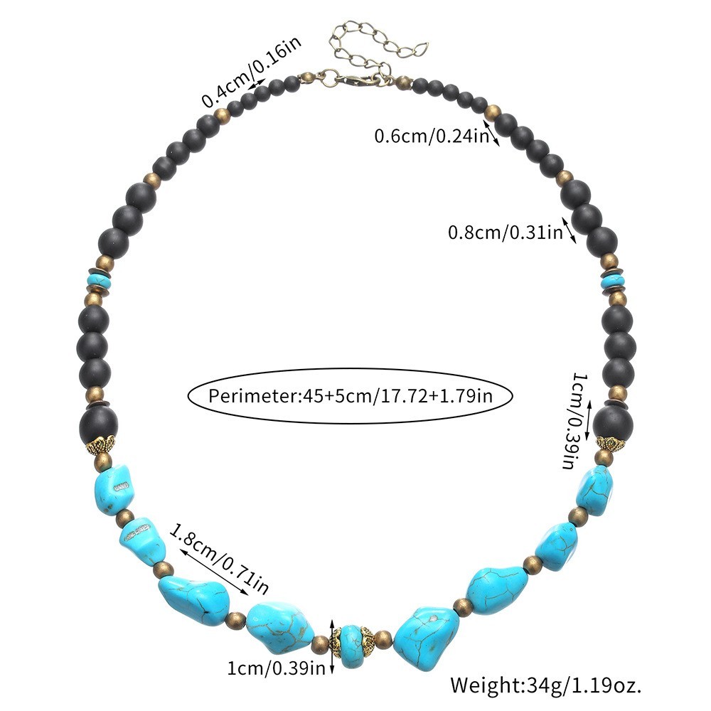 Dainty Blue Turquoise Choker Irregular Black Onyx Healing Men Gemstone Necklace