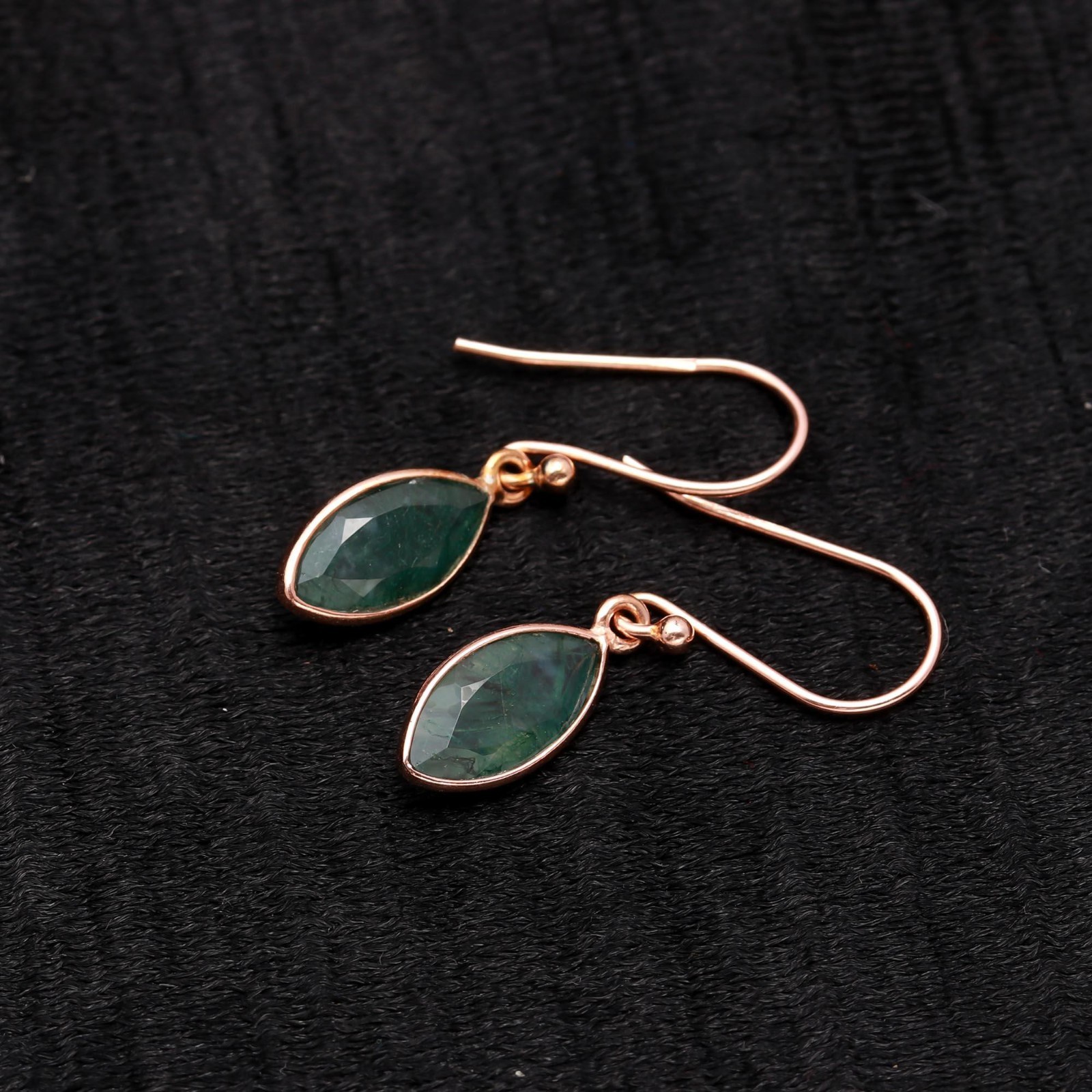 Natural Moss Agate Marquise Dangle Earrings Rose Gold Fill Solid Silver Jewelry