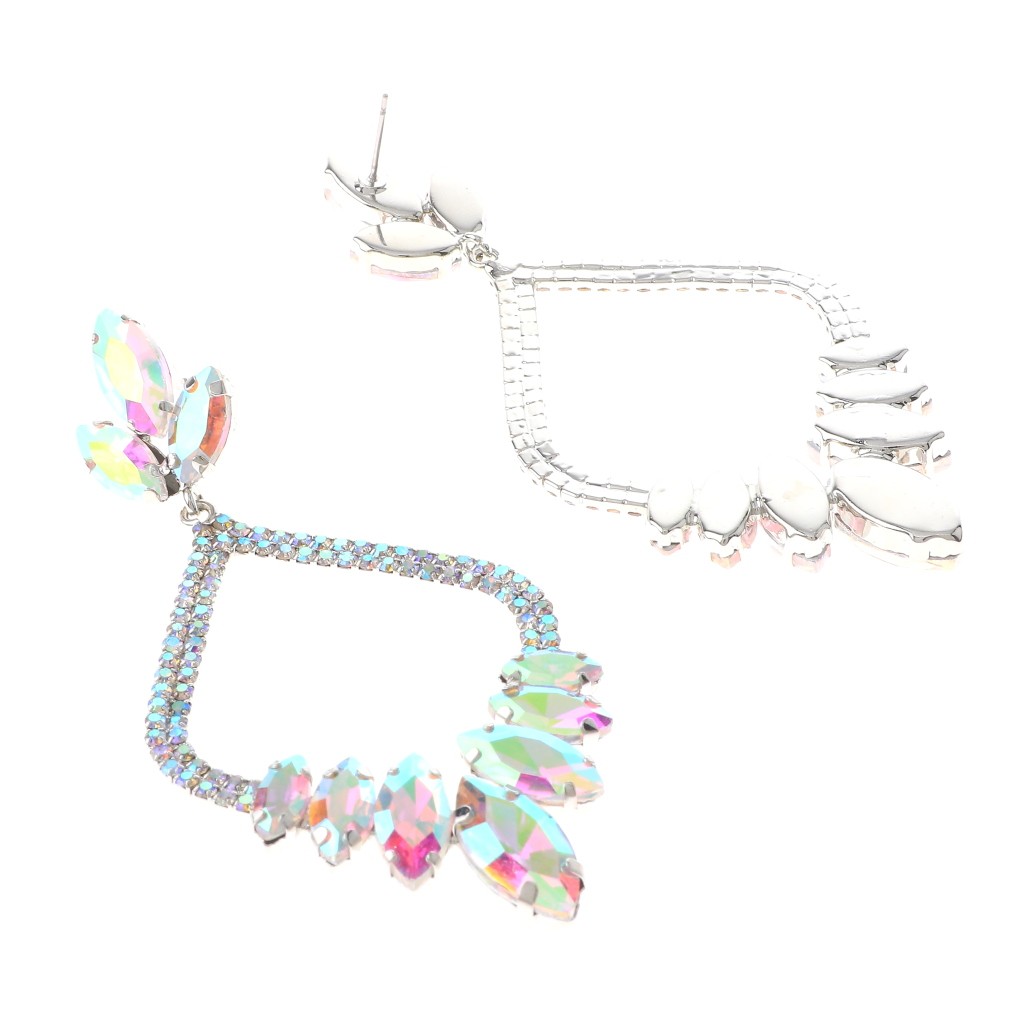 Silver Tone Alloy Metal Rhinestone Drop Post Earrings ESE8675-SAB