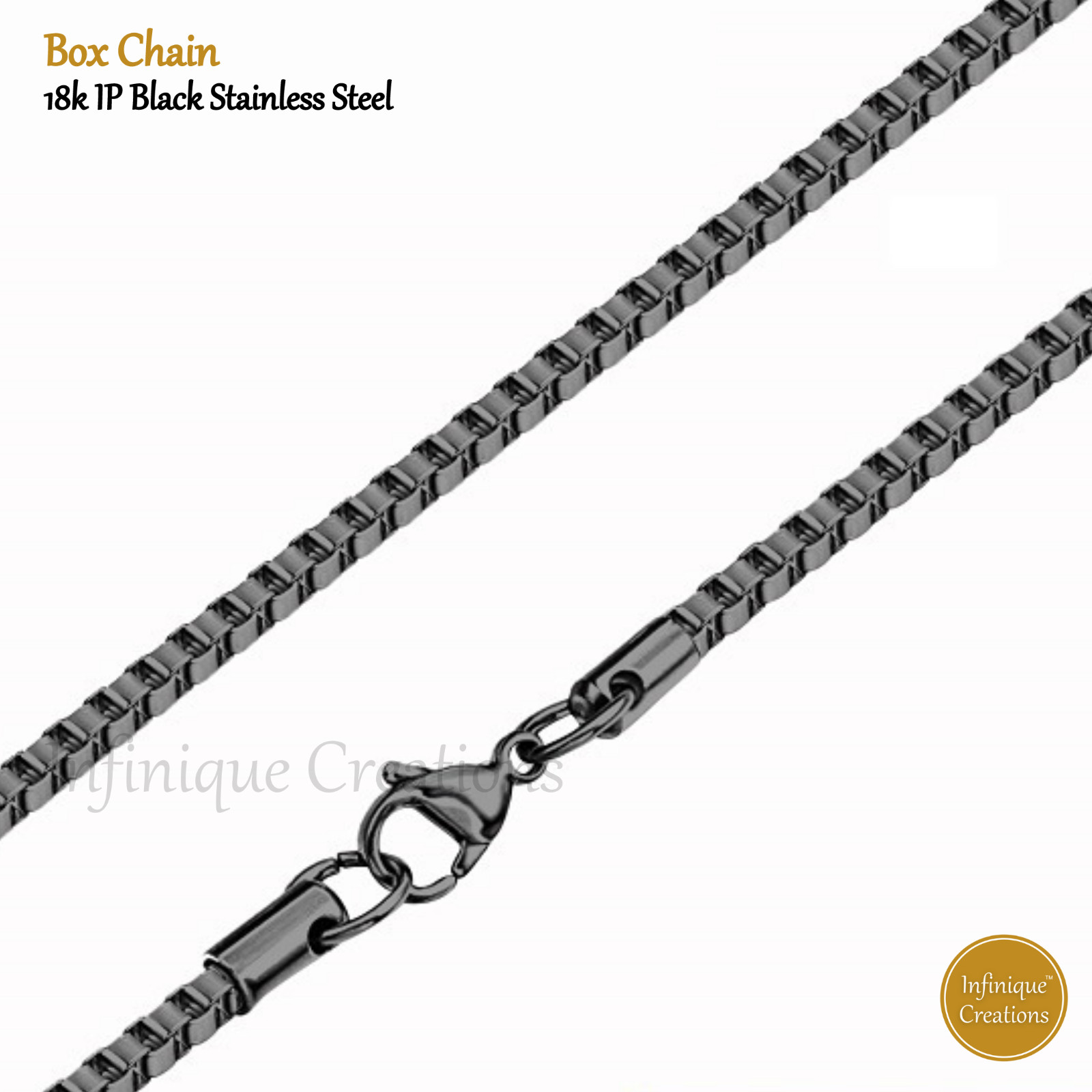 18K IP Black Gold Stainless Steel Box Chain Bracelet Necklace Men Women 1mm-4mm