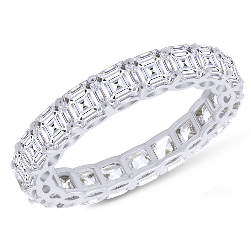 Simulated Asscher Diamond Eternity Band Ring In 14K Gold Plated Silver
