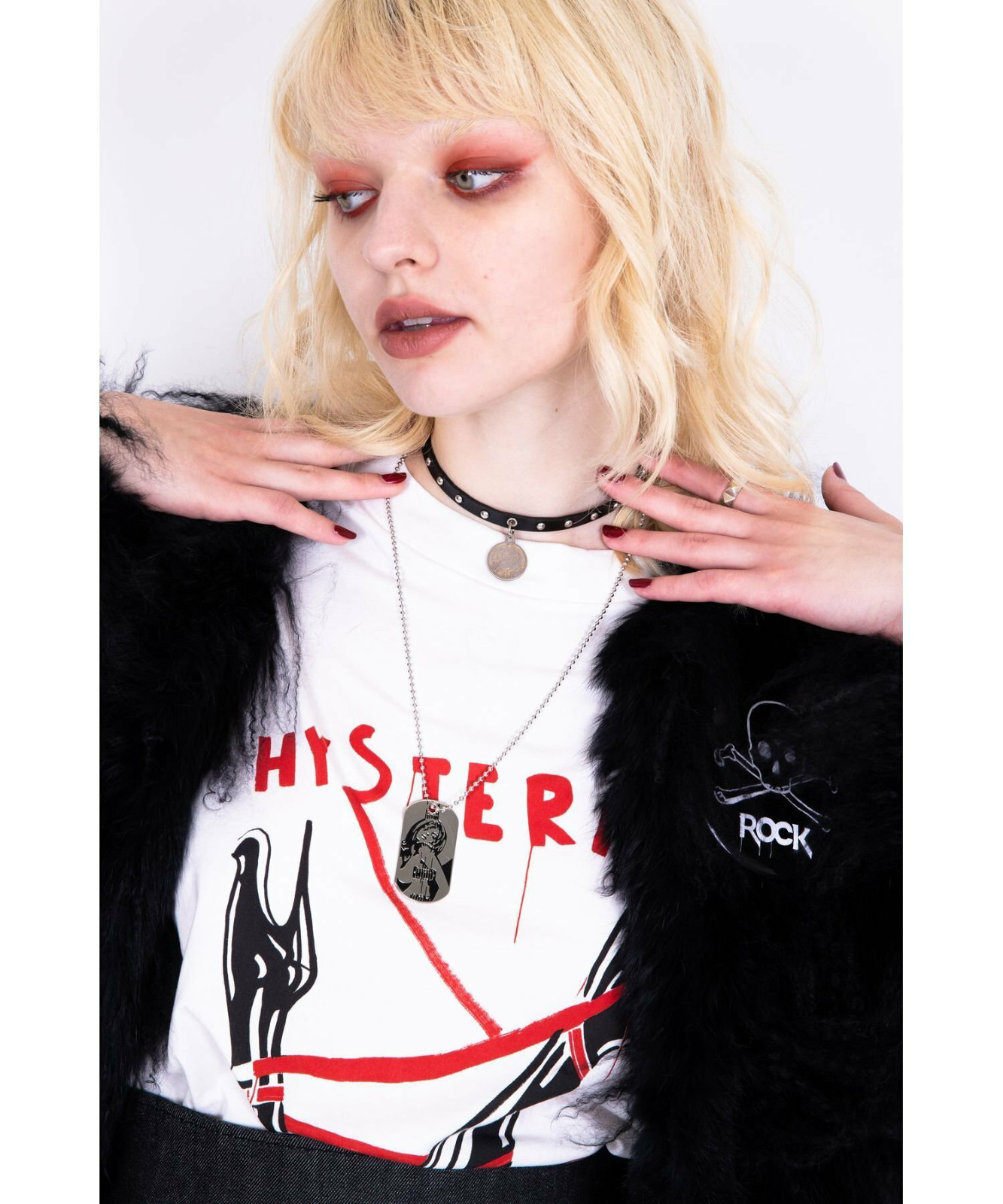 HYSTERIC GLAMOUR Guitar Girl Ball Chain Necklace Pendant Silver Japan Authentic