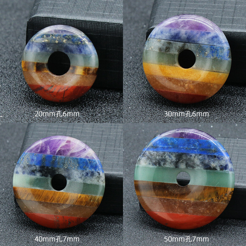 1Pcs Natural Multicolor Gemstone Crystal Round Donuts Large Hole Pendant HT1404