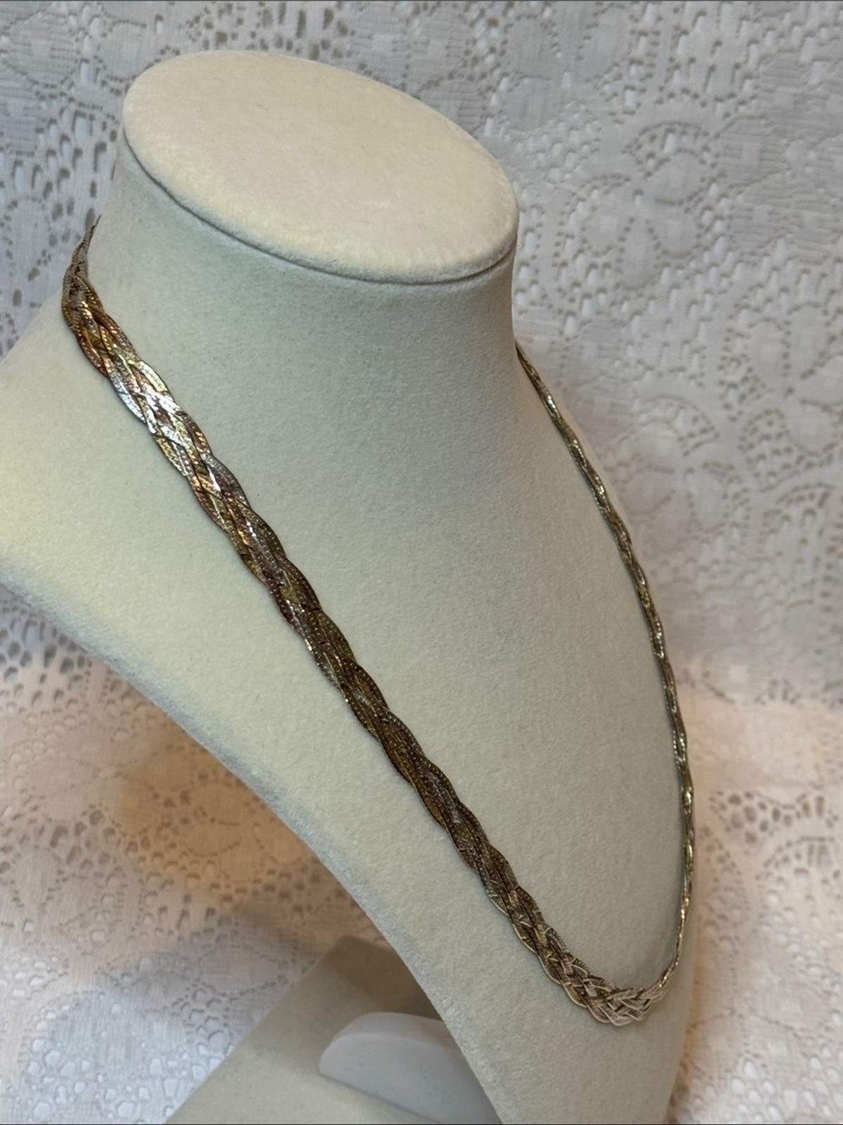 Silver Gold Fine Tri-Color Braided Rope Necklace Vintage Jewelry 925 Italy 20g