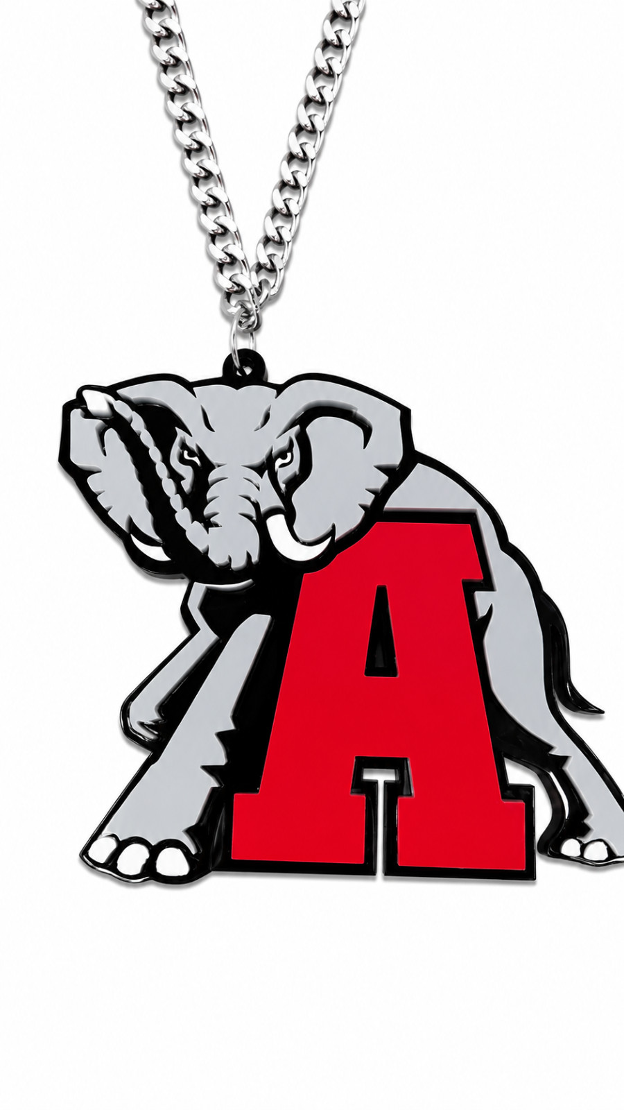 Alabama Crimson Tide Elephant Acrylic Fan Chain Necklace Pendant Red Black Silve