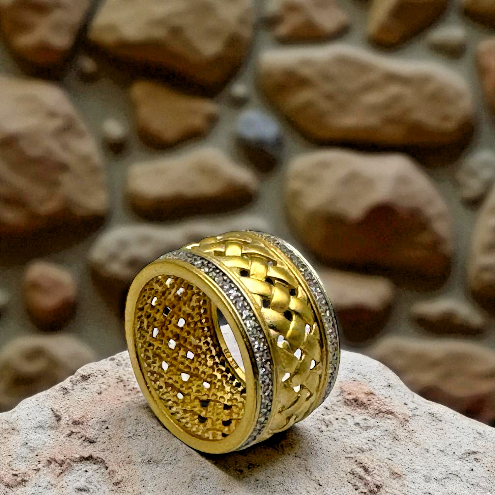 Freida Rothman Gold-Plated 925 Sterling Silver Lattice Ring Size 9 NEW $225