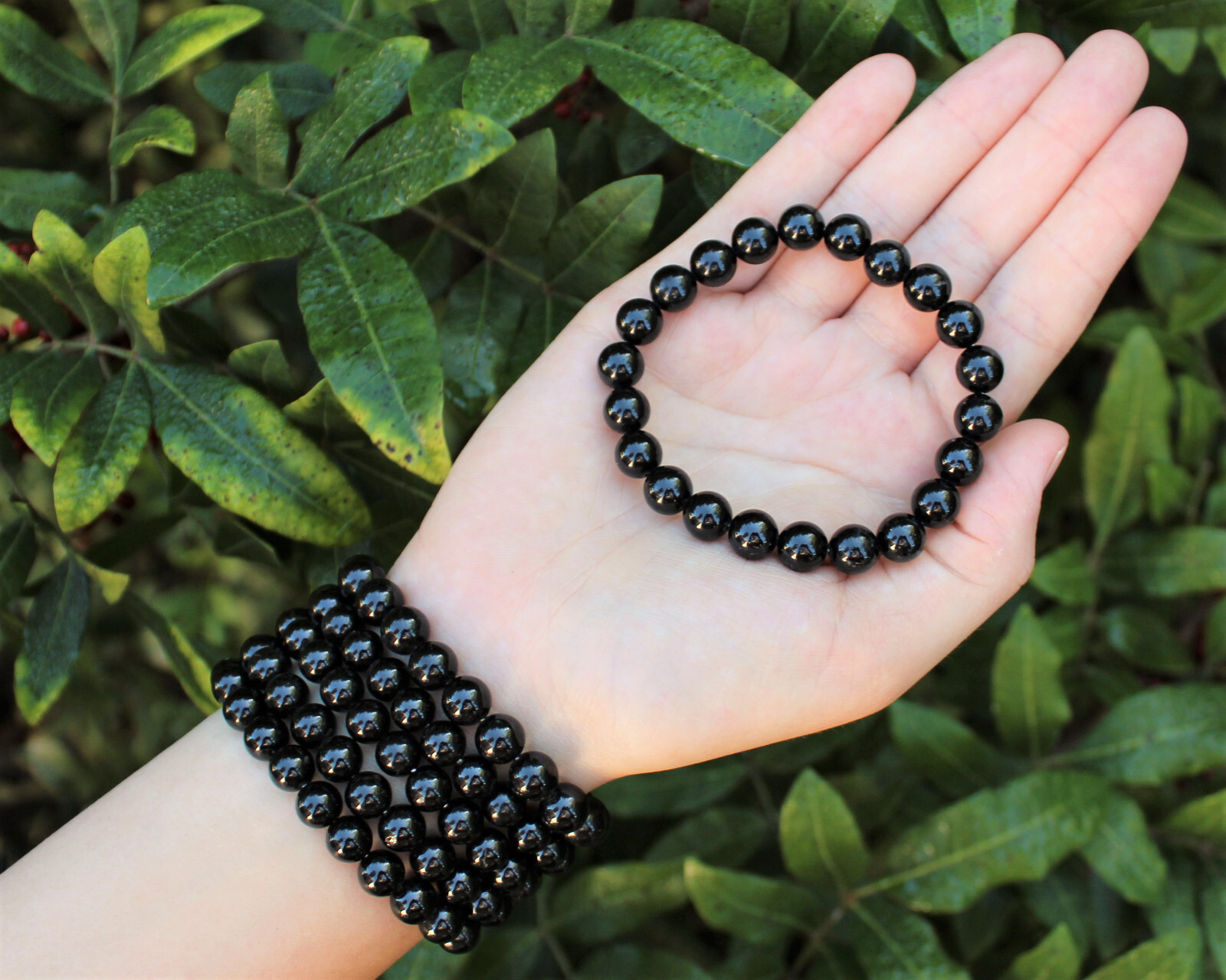 Jet Bead Bracelet: 8 mm Round Crystals (Jet Bracelet, Jet Gemstone Bracelet)