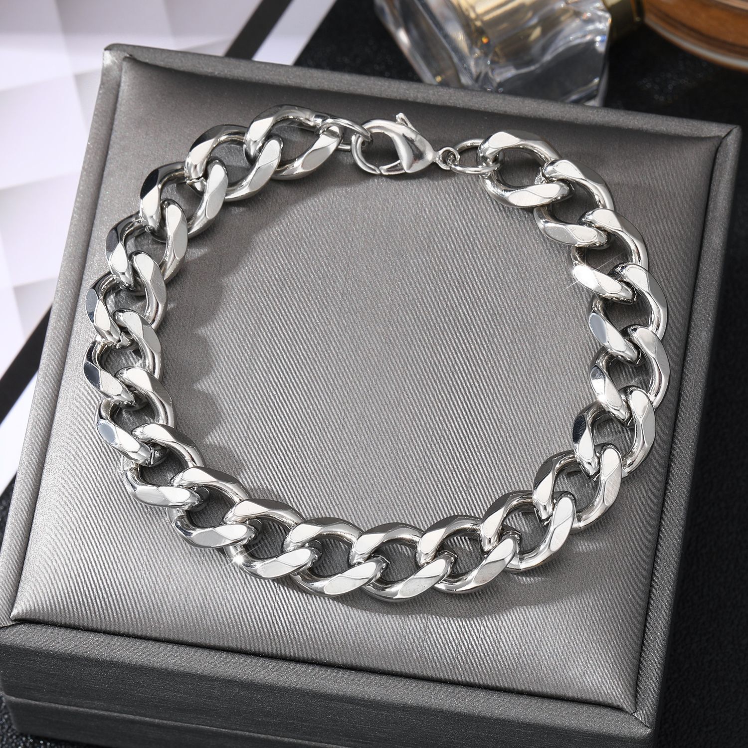 Men’s Thick Silver Stainless Steel Curb Cuban Link Solid Chain Bracelet 10mm USA