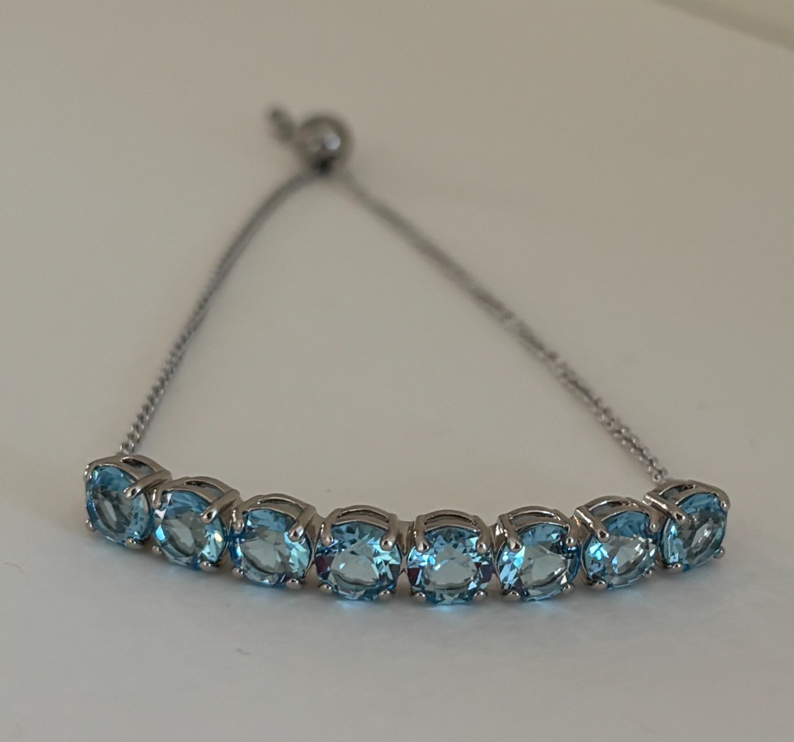 Swarovski Sky Blue Topaz Rhodium Bracelet Silver with Drawstring Clasp