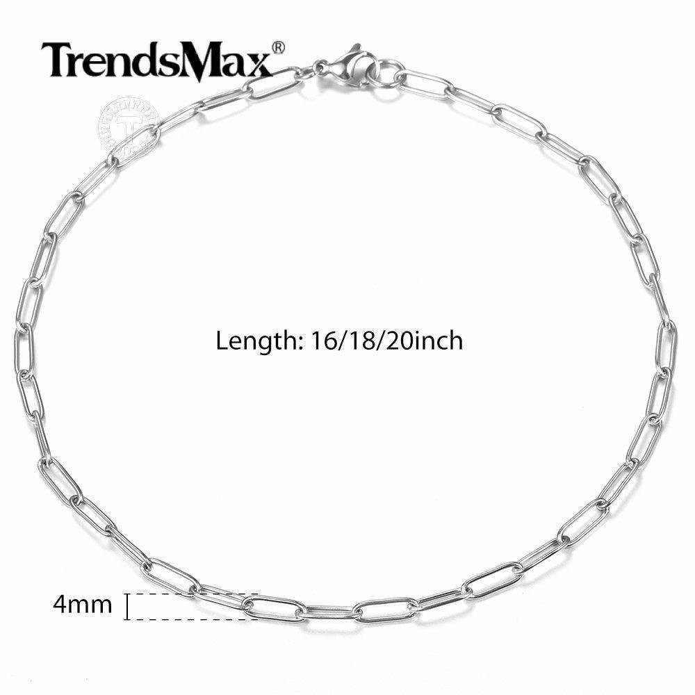 4MM Stainless Steel Silver Paperclip Rolo Chain Necklace Choker Link 16-20″