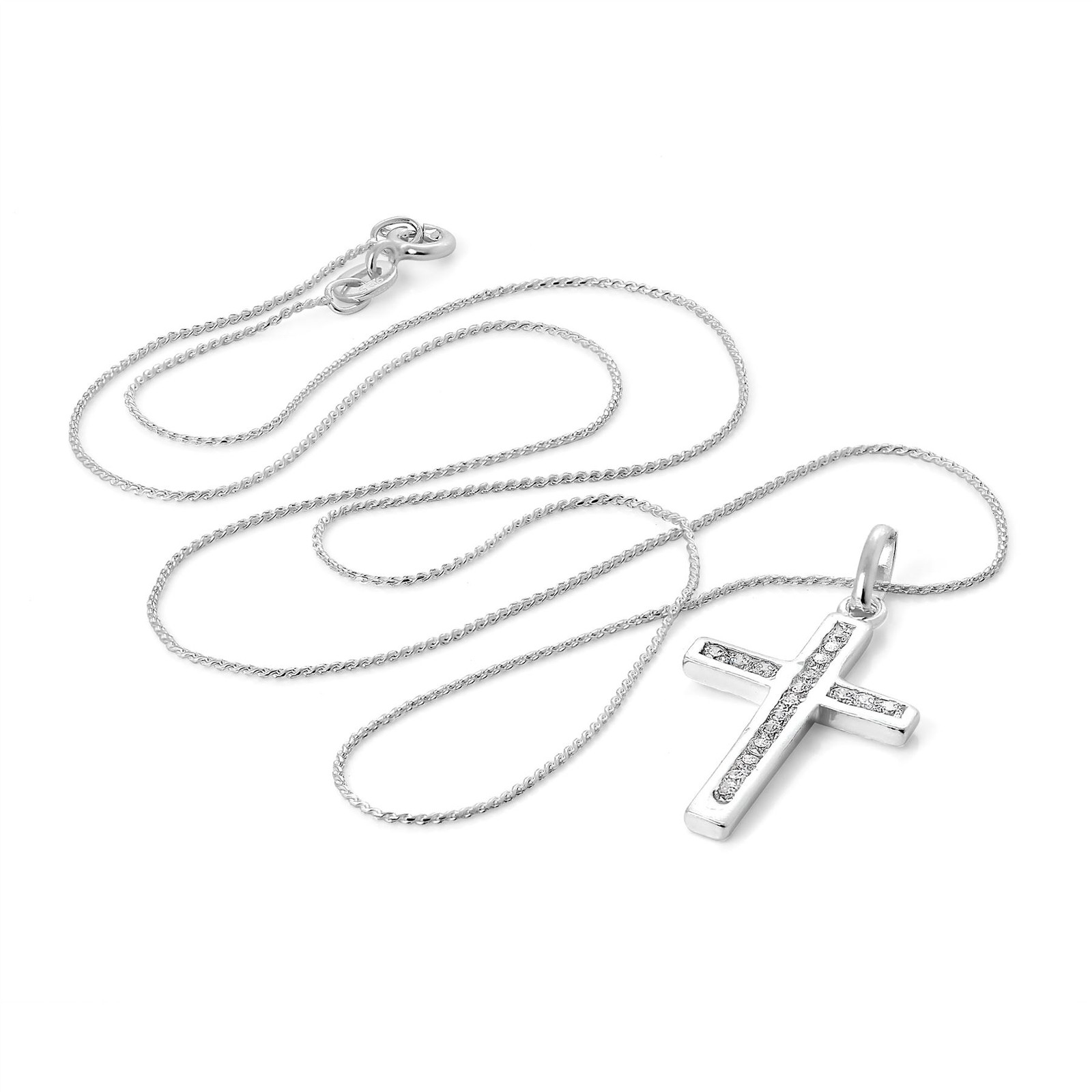 Sterling Silver & CZ Crystal Cross Necklace 16 18 20 22 Inches