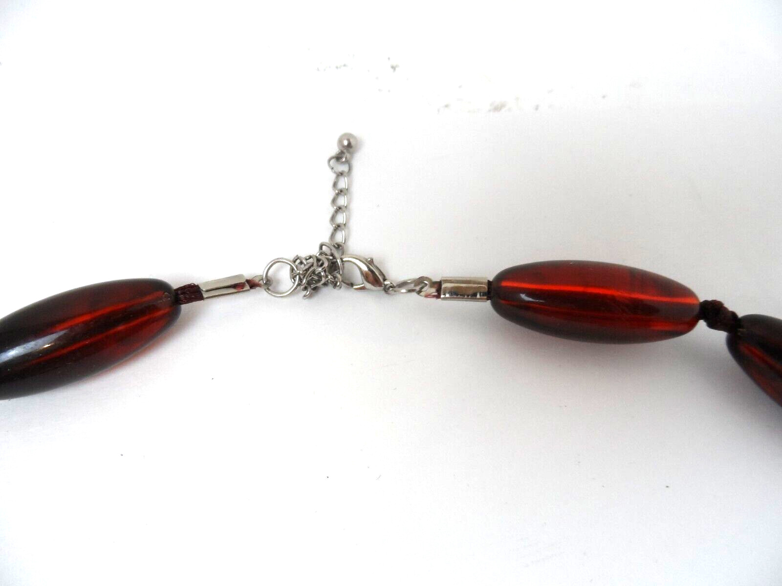 Amber Color Acrylic Glass Like Necklace Silver Metal Hardware 19″ Long