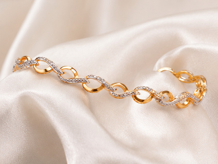 3.75 Ct Round Cut Simulated Diamond Round Link Bracelet 14K 2-Tone Gold Plated
