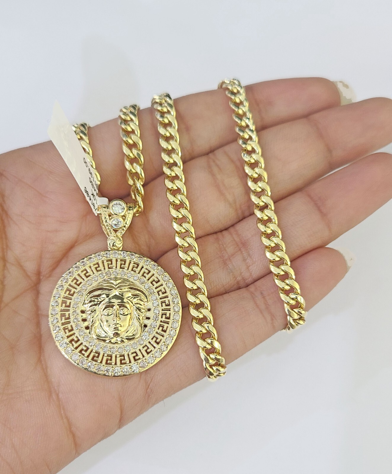 10k Yellow Gold Chain Head Charm Pendant 5mm Miami Cuban Link Necklace 18″-26″
