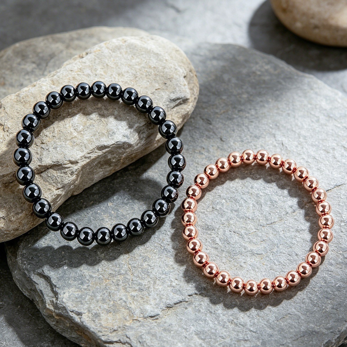 2Pcs 6mm Copper Hematite Bracelet Set Active Lifestyle Wellness Guardian Gift
