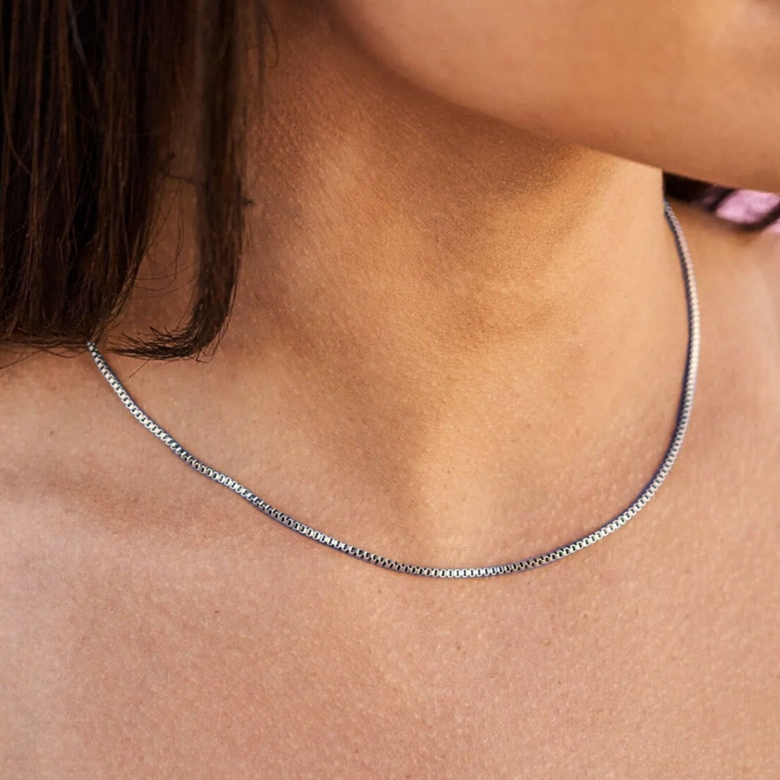 Women’s White Gold Plated Stainless Steel 1.5mm 16,18,20 Inch Box Chain Necklace