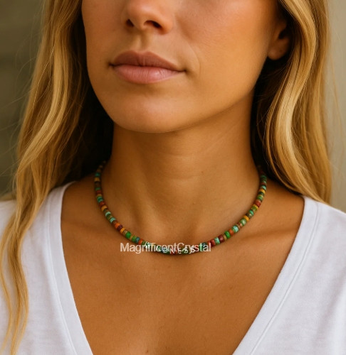 Natural Sea Sediment Jasper Tube Dainty Choker Necklace Women Healing Reiki Gift