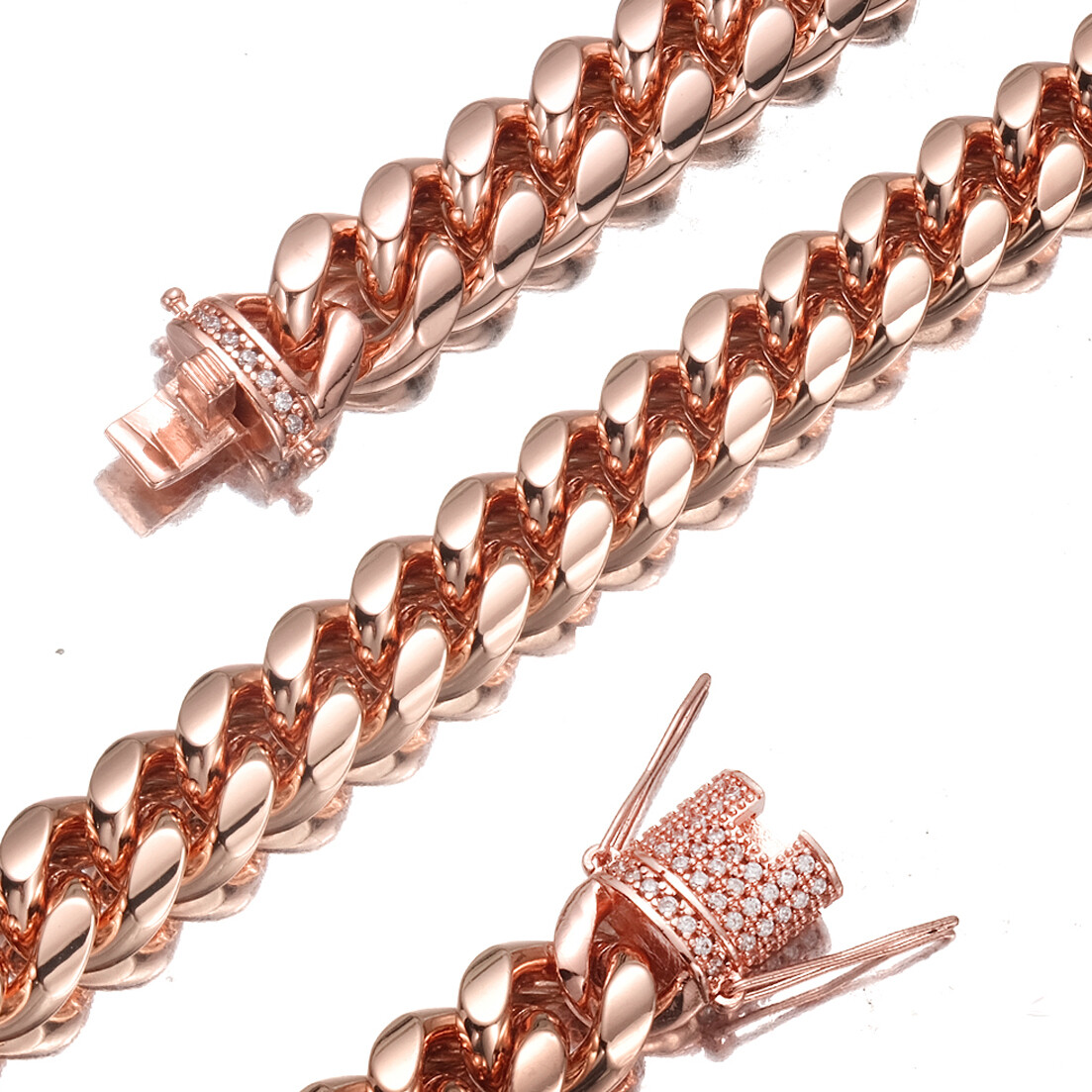 10/14mm New Rose Gold Women Men Stainless Steel Miami Curb Cuban Chain Necklace