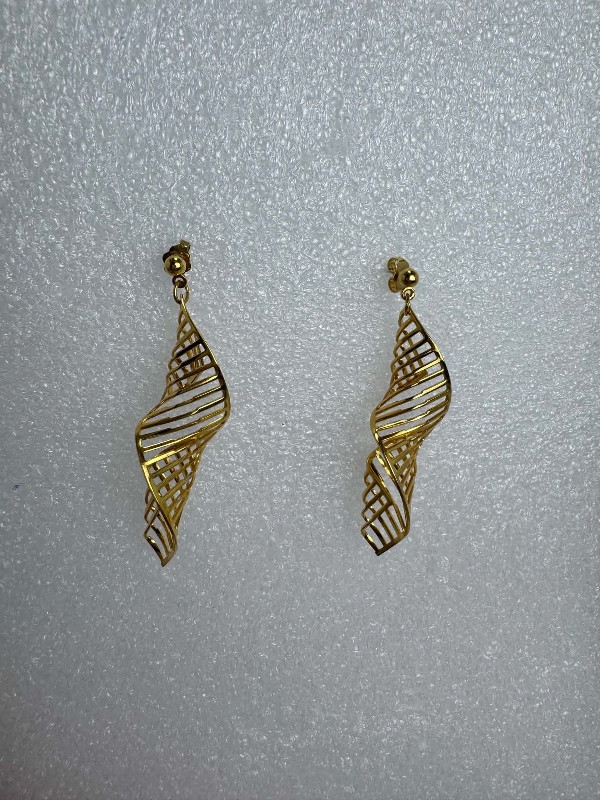 Gold Tone Dangle Earrings Spiral Geometric Openwork Fashion Jewelry Post Back