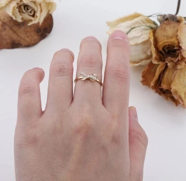 0.50 Ct Round Lab Created Diamond Lovely Bow Wedding Ring 14k Yellow Gold Plated