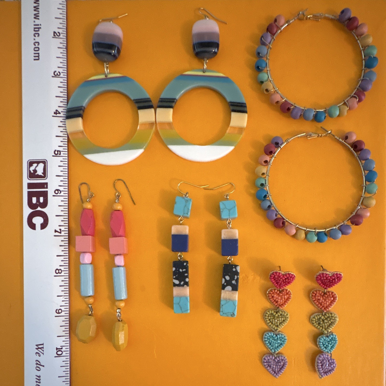 Multicolor Beaded Hoop & Dangle/Drop Earrings Lot, Bohemian Heart Hook