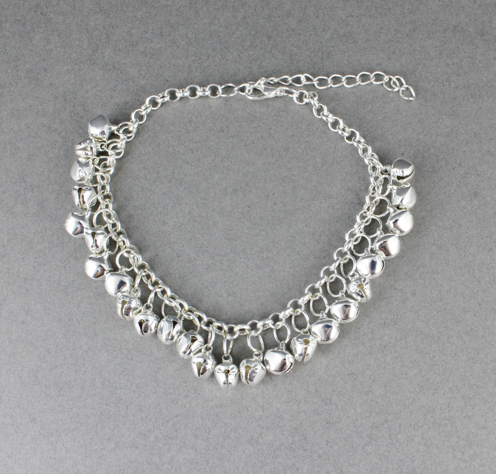 silver jingle bells adjustable anklet ankle bracelet belly dancer 8-10″ long