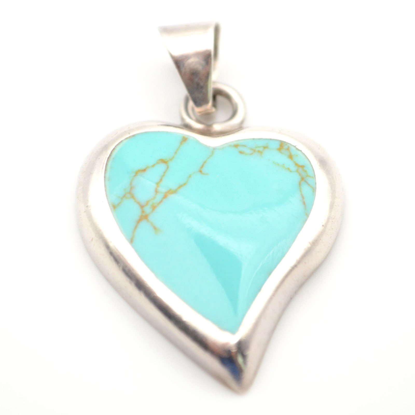 Mexican Sterling Silver Turquoise Heart Pendant & Teardrop Earrings Set 925 ATI