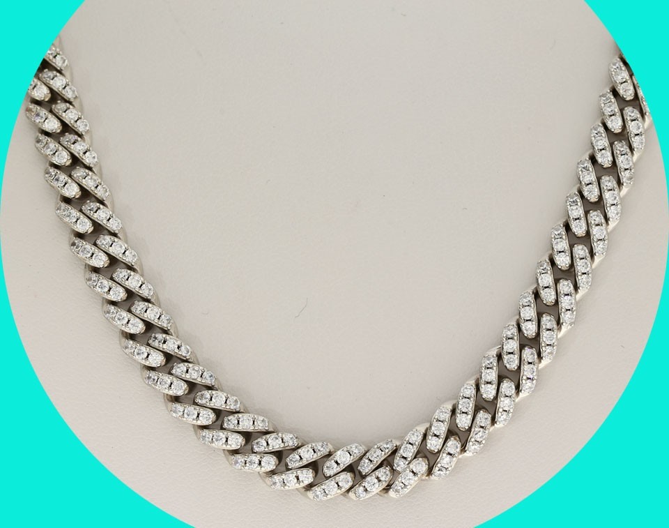 2.81Ozt 7.8MM SOLID Cuban Link Chain CZ Necklace 925 Sterling Silver 24” Long