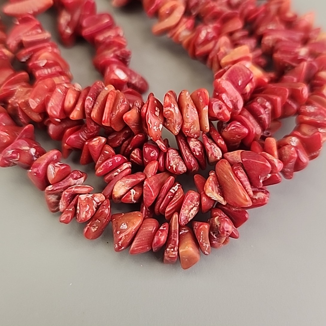 Coral Beaded Necklace Chip Red Orange Dyed Endless 52″ Long Flapper