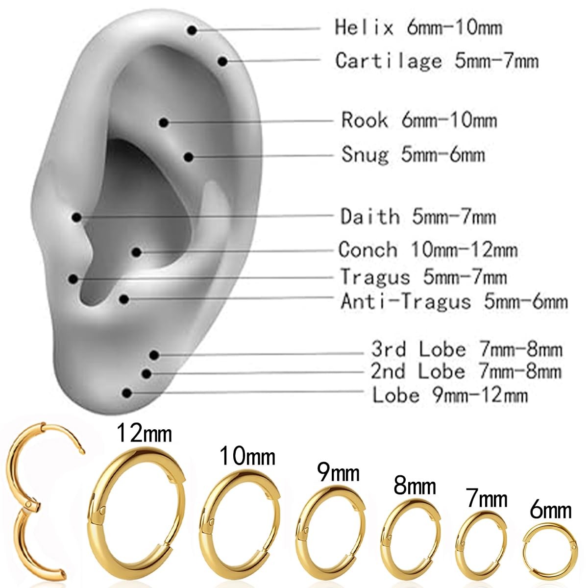 1 Pair 6mm Small Hoop Earrings for Women, Dainty (Thickness: 1.6MM), Gold