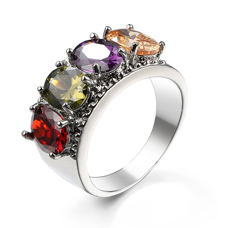 Xms Flower Multi Natural Amethyst Peridot Garnet Gemstone Silver Ring Size 6-10