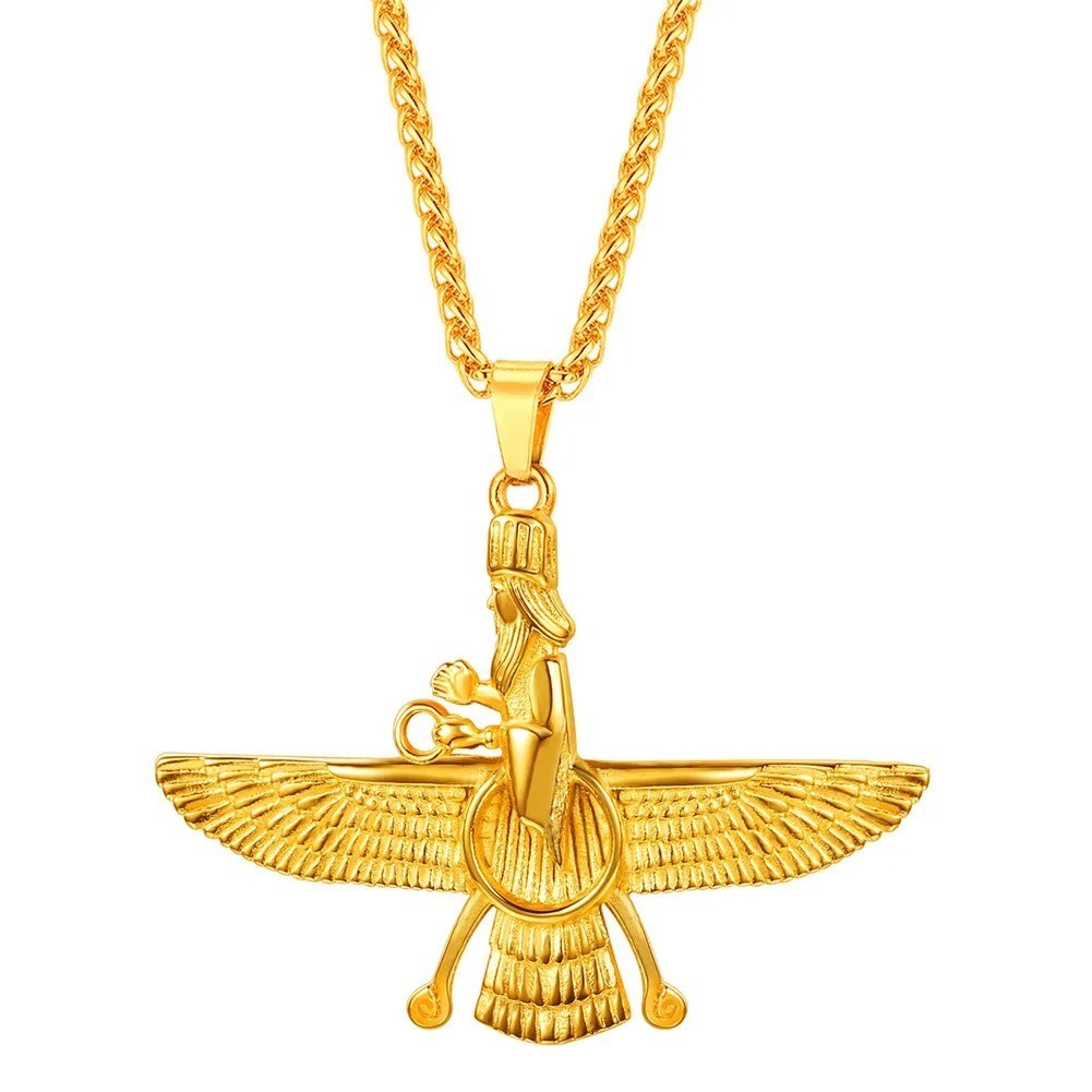 Gold Pt Double sided Farvahar Faravahar Necklace Chain Persian Farohar Art Gift