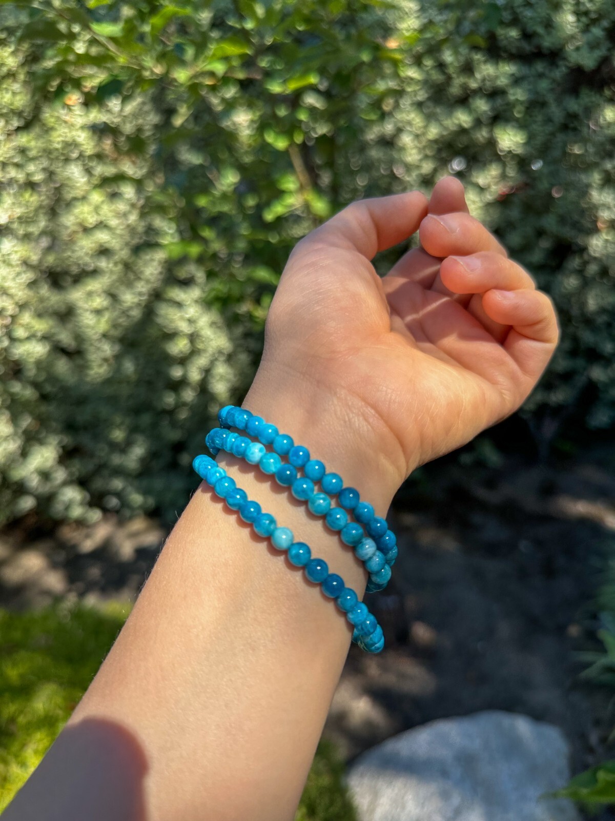 5.5mm Blue Apatite Beaded Necklace / 3-Wrap Bracelet | 蓝磷灰项链/3圈手串