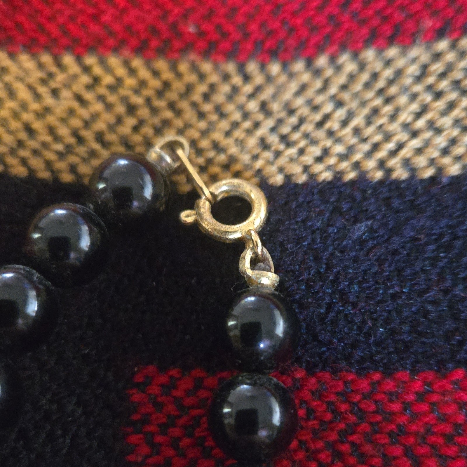 Black White Beaded Necklace Gold Plated Ball Chain Spring Ring Clasp No Stone
