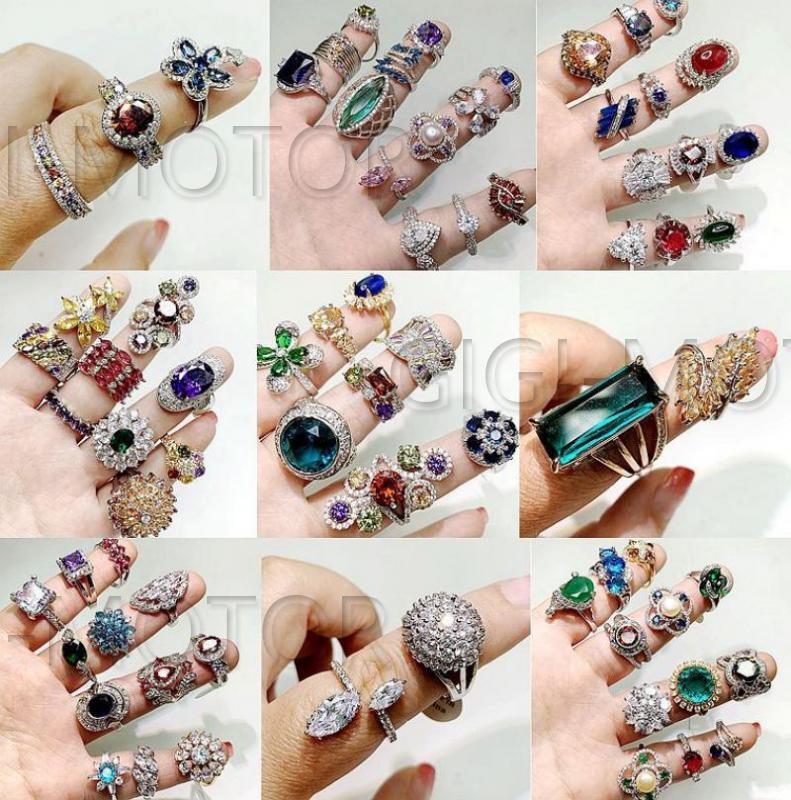 100Pcs Wholesale Colorful Crystal Mixed Rings Bulk Finger Band Ring Jewelry Lot