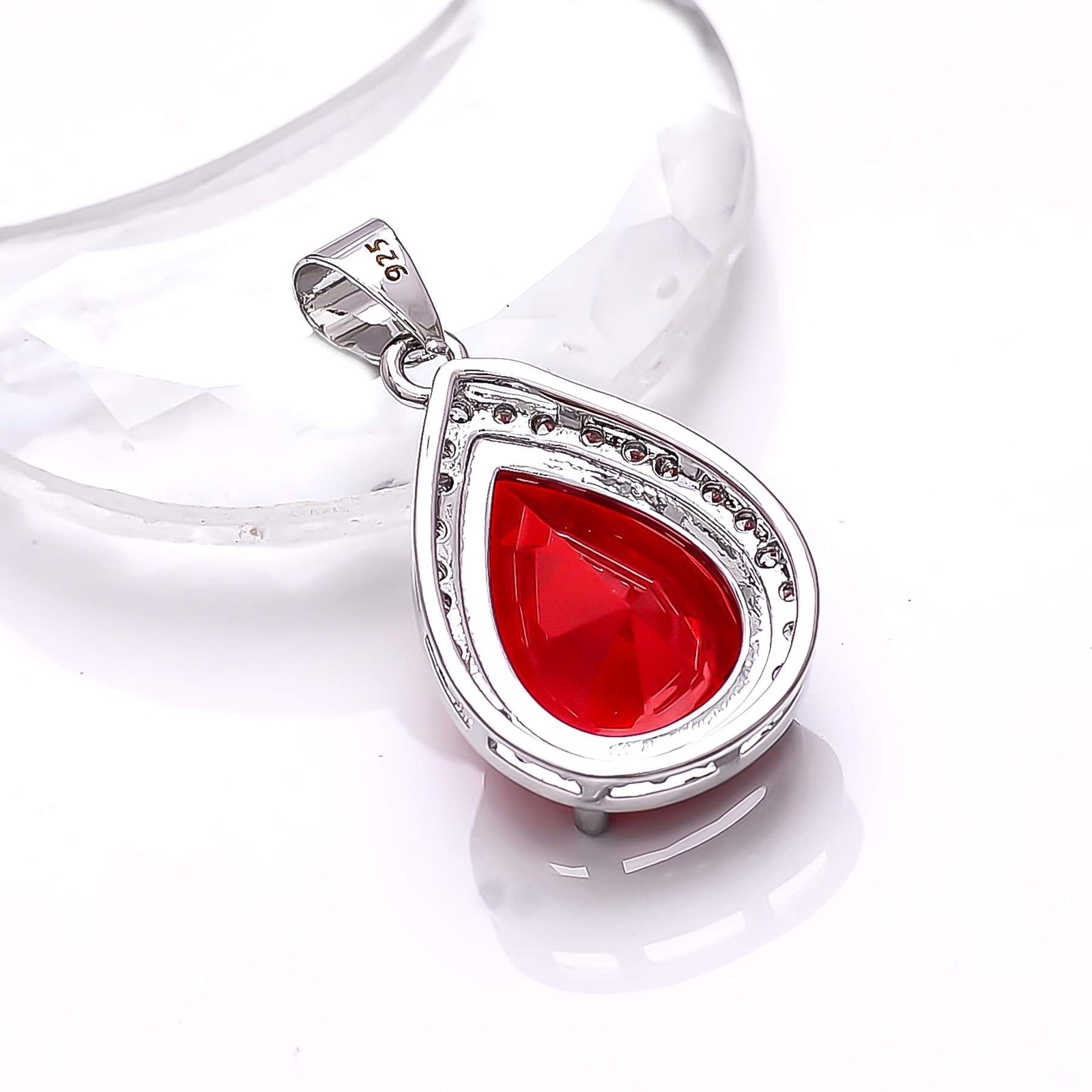 Red Garnet & Cubic Zirconia Gemstone 925 Sterling Silver Pendant 1.10″ P8014
