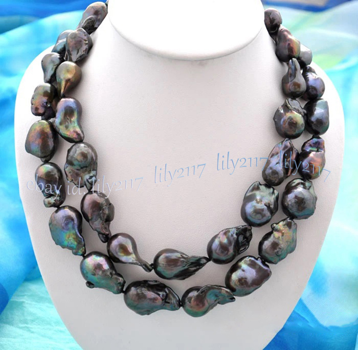 Rare 16-28mm Genuine Natural Black Baroque Reborn Keshi Pearl Necklace 36”