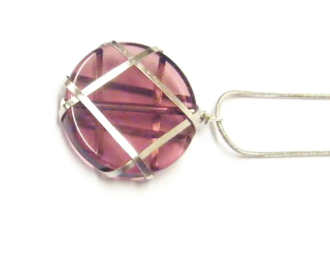 Round Wire Wrapped Purple Glass Charm Necklace