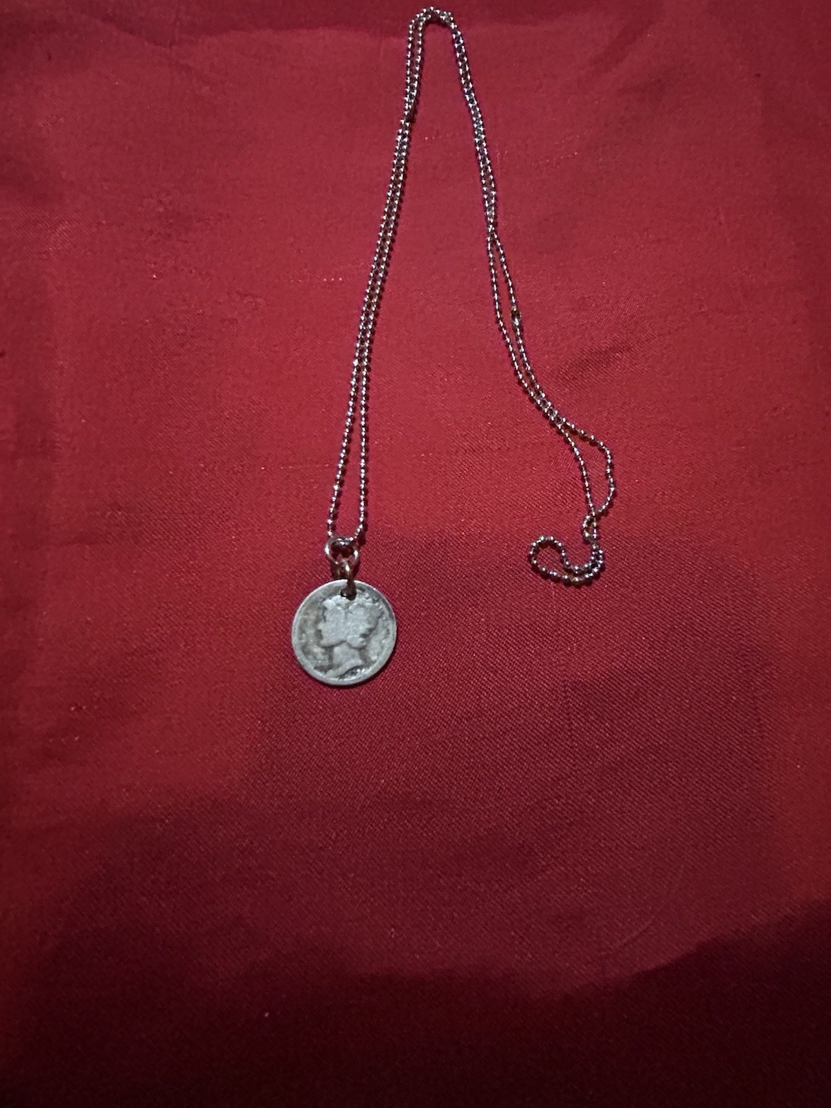 Silver mercury dime pendant Metal Ball/Bead Chain Round Spring Ring