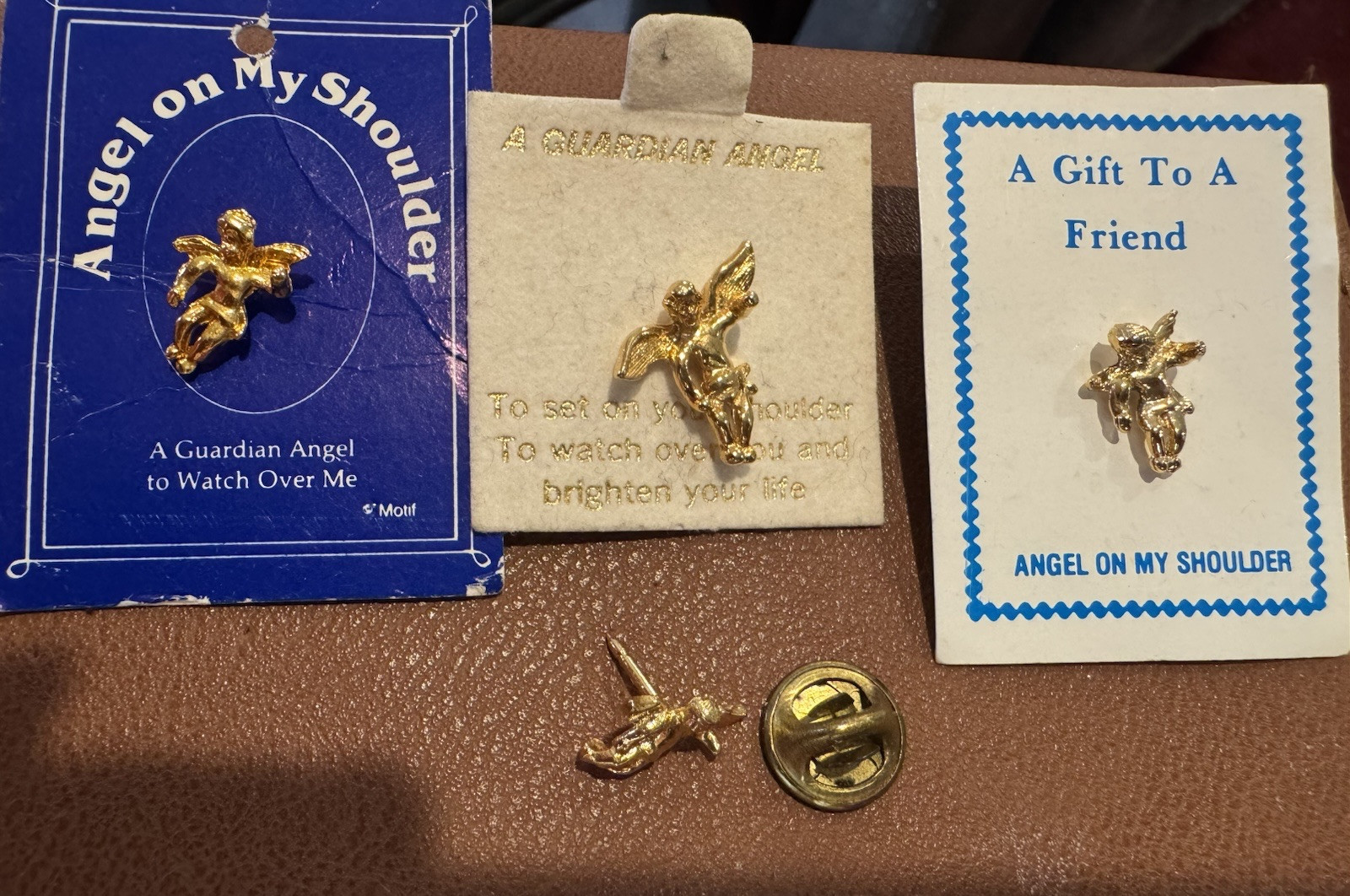 Guardian Angel On My Shoulder Lapel Pin in Gold Plate NEW lot of 4