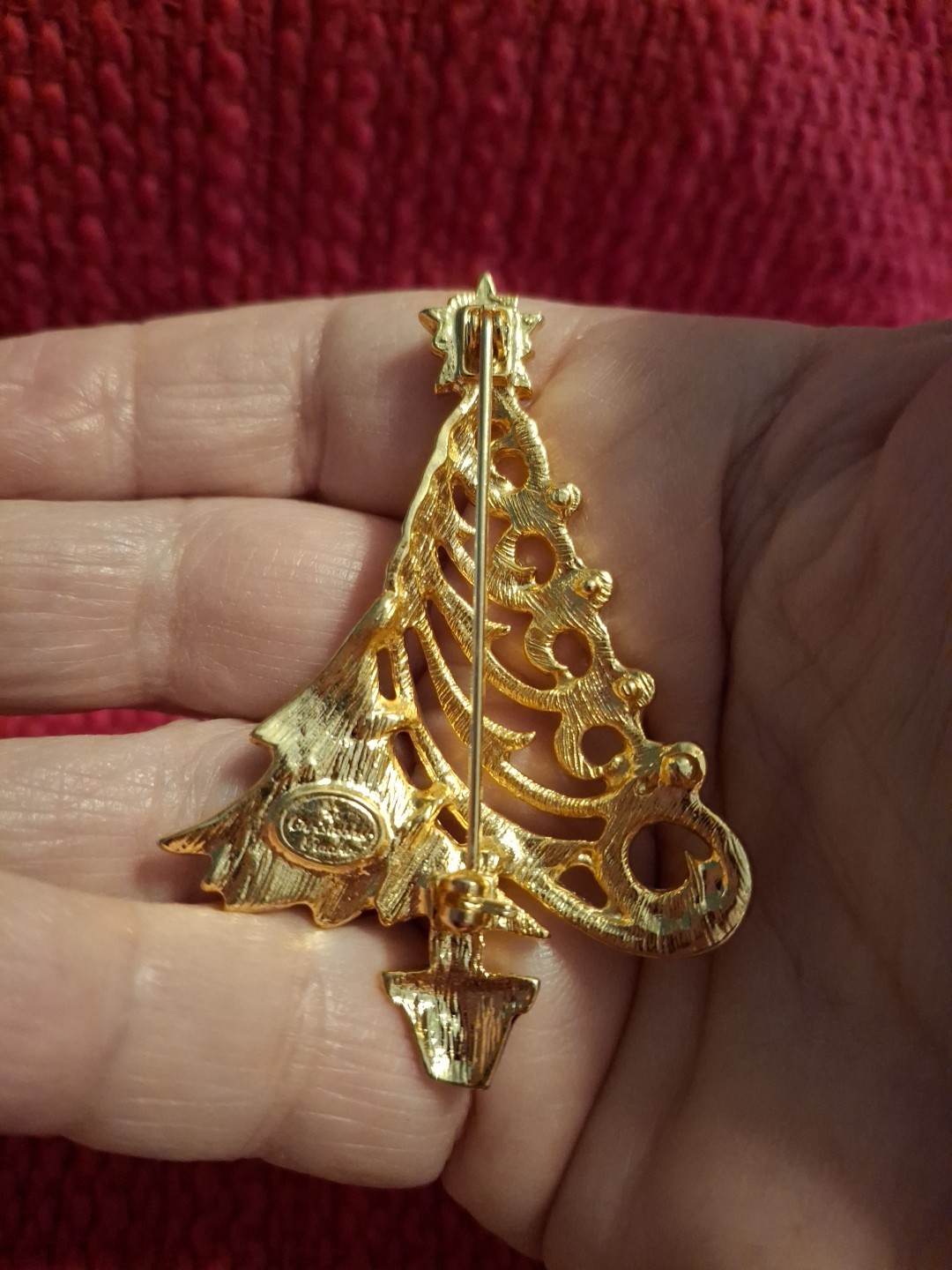 VTG Christopher Radko Christmas Tree Pin Brooch Gold Tone Fashion Jewelry Unused