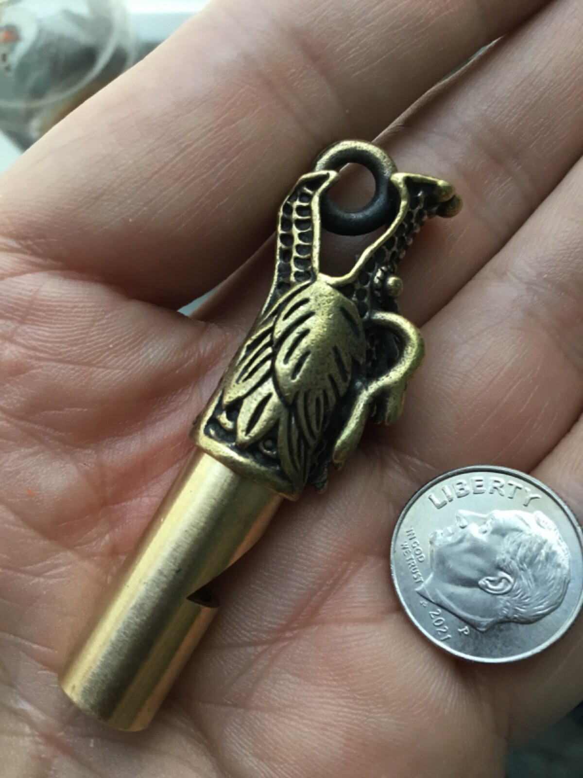 Dragon Whistle Solid Brass Warning Dispels Evil Gold Pendant Jewelry