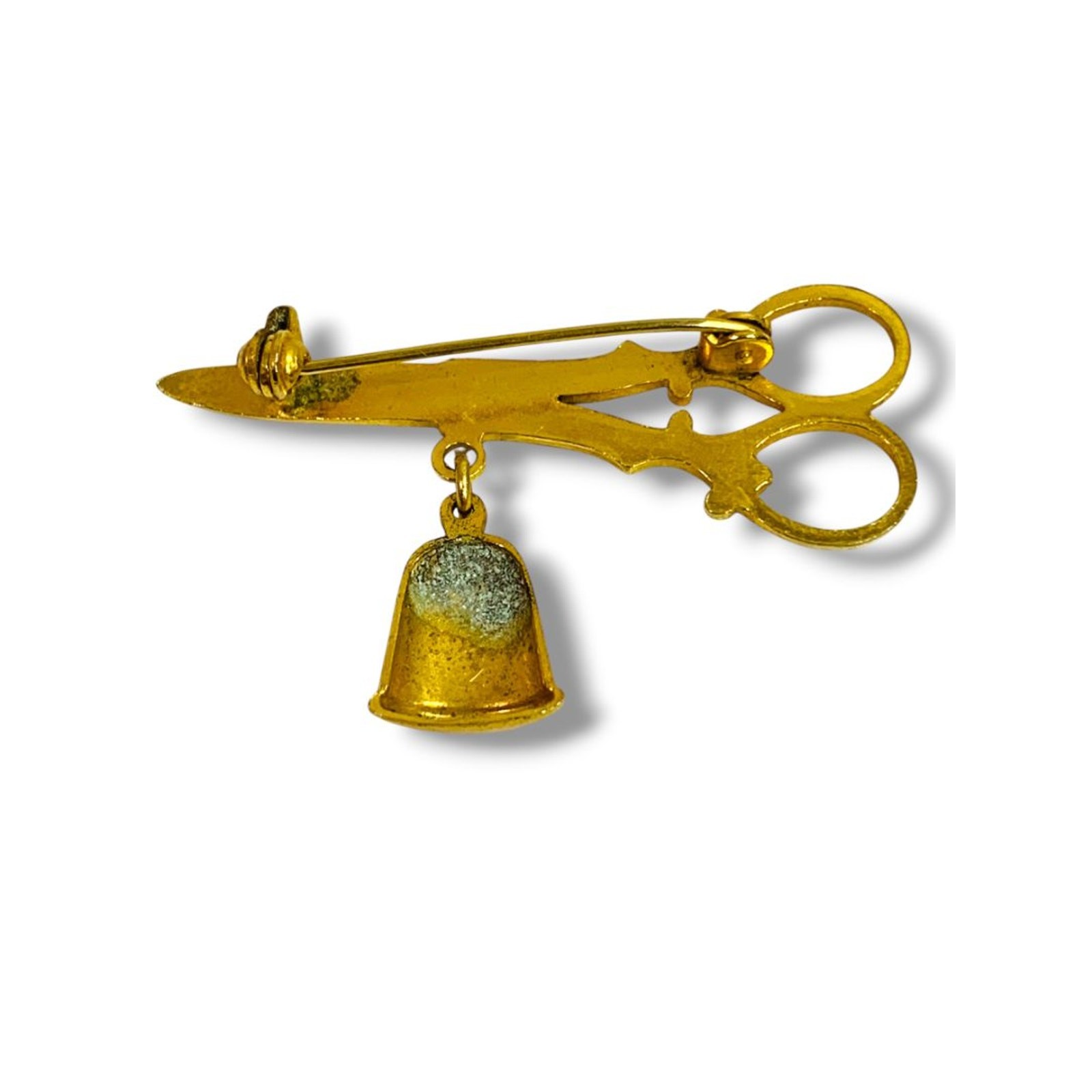 Thimble Pair of Scissors Damascene Spain Vintage Toledo Gold Brooch Pin Spain