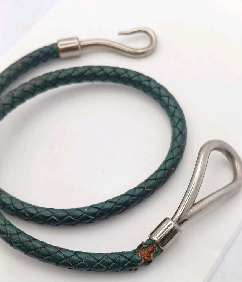 Hermès Jumbo Bracelet Green Braided Leather Palladium Plated Boxed *Please Read*