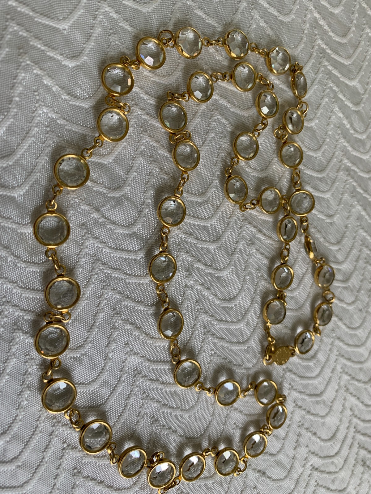 Vintage 1960’s Austrian Crystal 28″ L Gold Chain Necklace USA