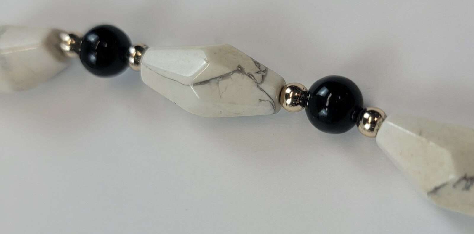 Gray Howlite Black Tourmaline Beaded Necklace 30 In Silver-Tone Bicone Continous
