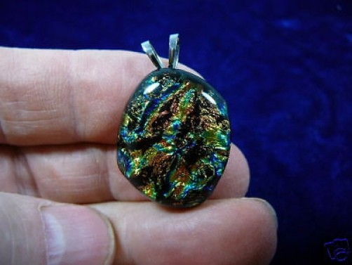 (#DL-610) DICHROIC Fused GLASS Pendant JEWELRY ORANGE BLUE GREEN