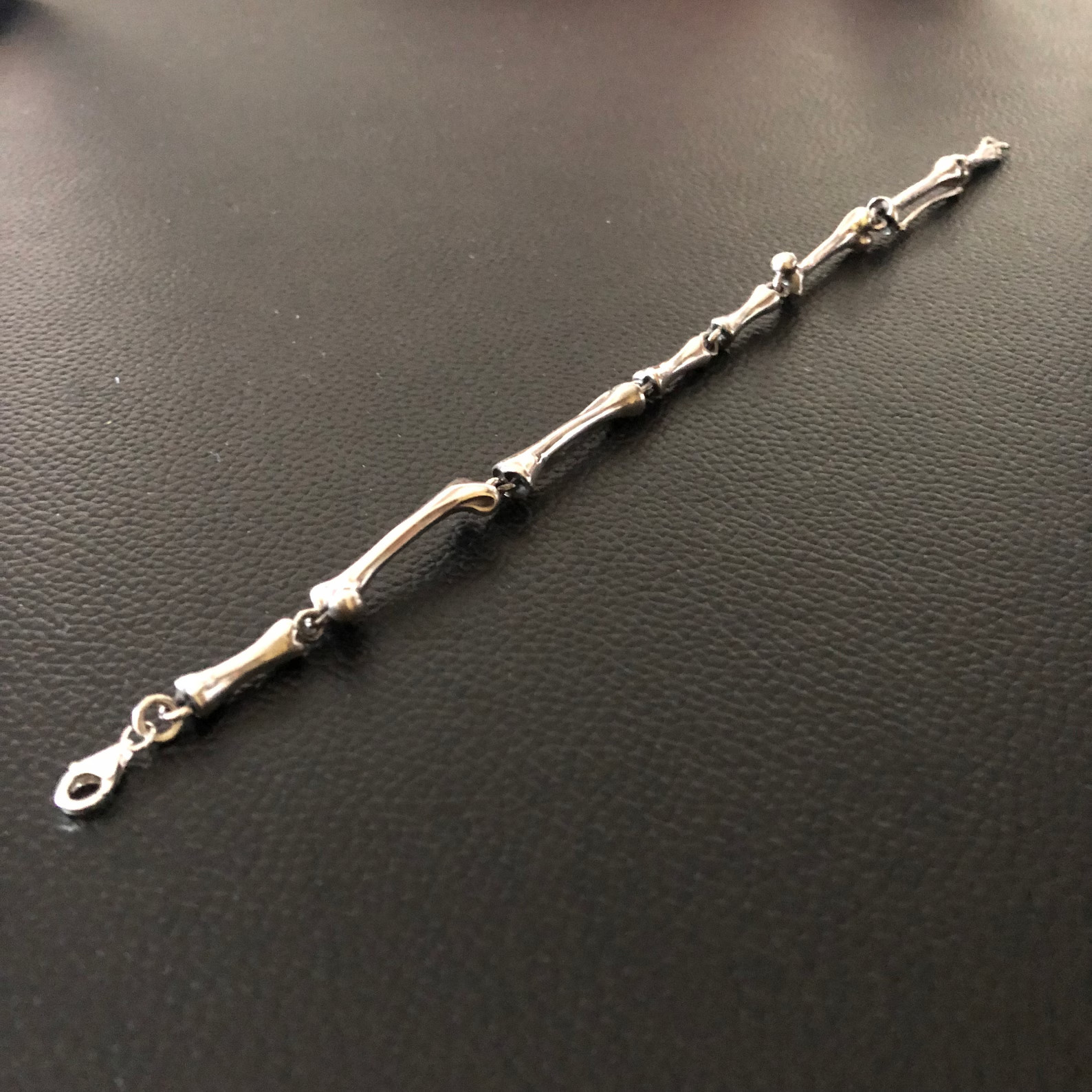 Handcrafted 925 Sterling Silver Bones Bracelet Punk Skeleton Gothic Biker Chain