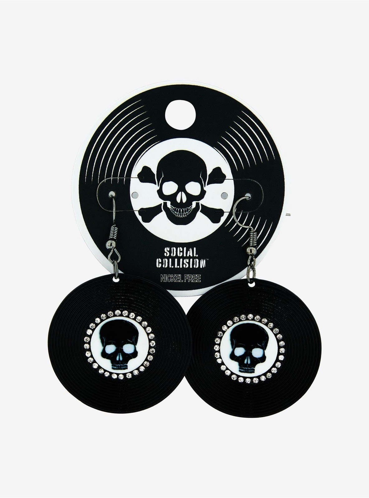 Hot Topic Social Collision Skull Record Drop Earrings