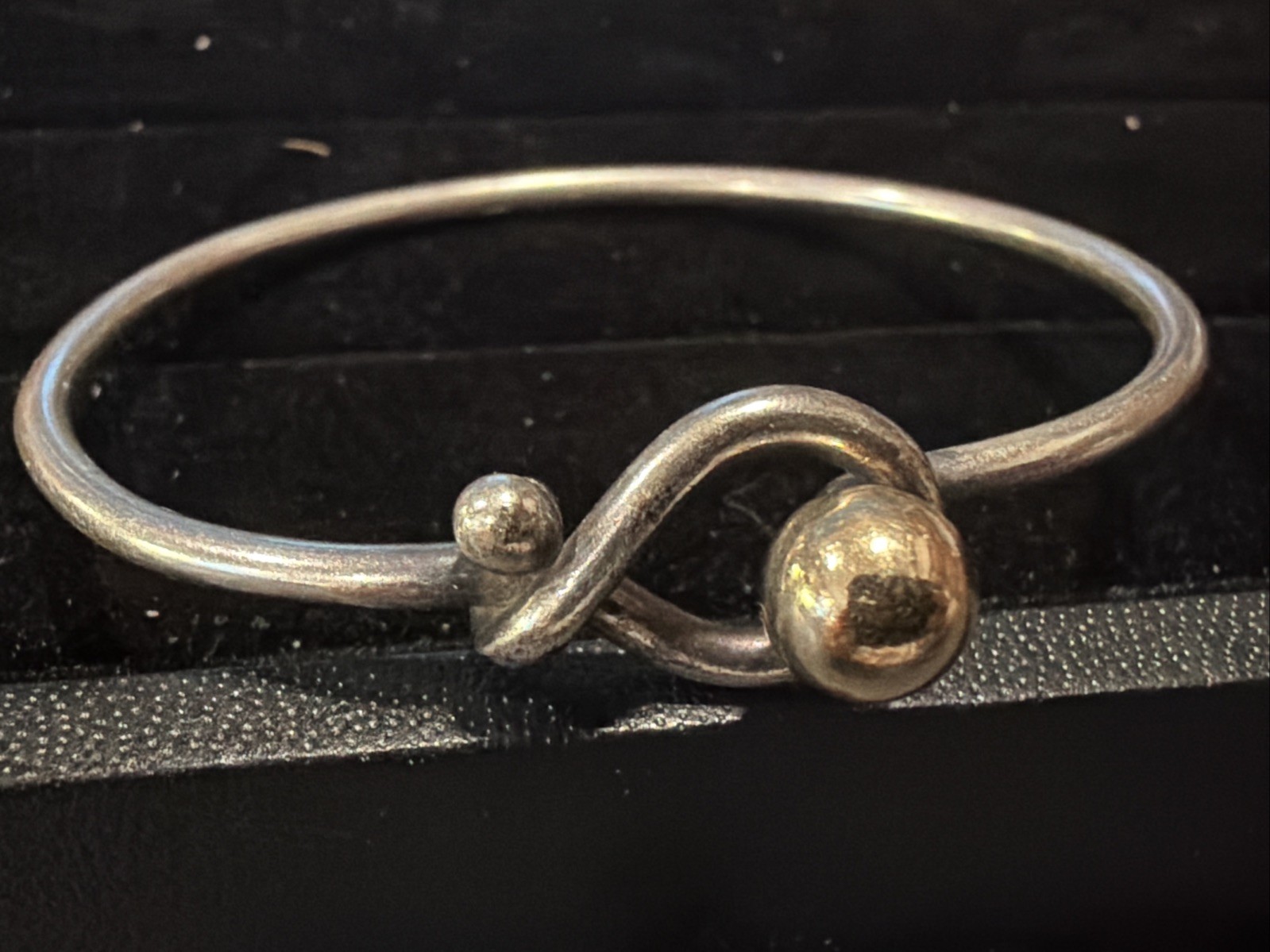 Cape Cod Band Loop Hook and Ball Bangle Bracelet Sterling Silver 14k Sz 6-1/4